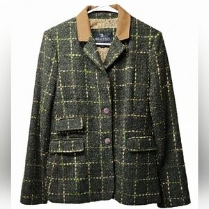 Braefair Dark Green Plaid Tweed Blazer Jacket Sz 8 Womens